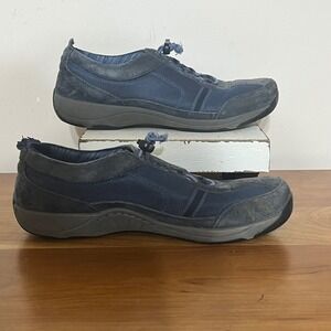 Dansko Elise Navy Blue Leather Mesh Bungee Lace Walking Shoes Womens Size 38